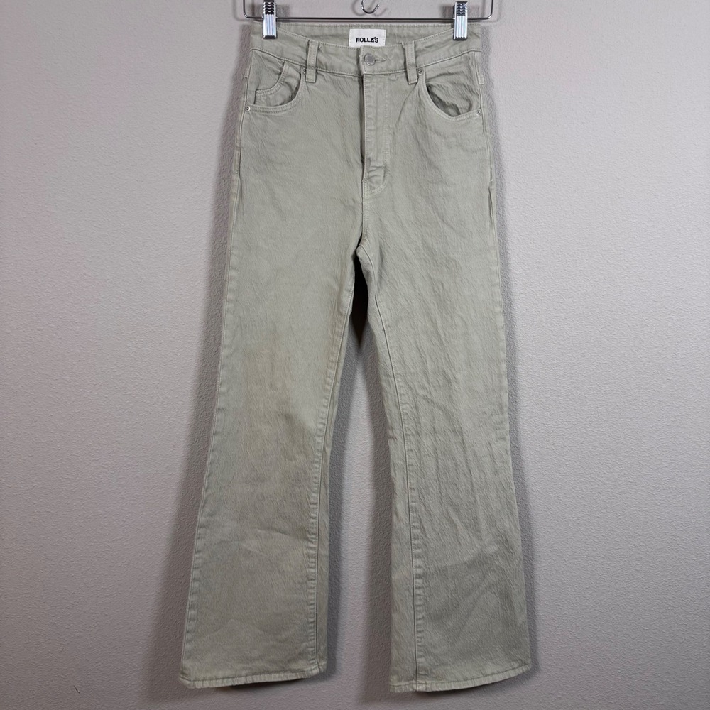 Rollas Eastcoast Crop Flare Jeans Sage Green High Rise Boho Women's Size 25